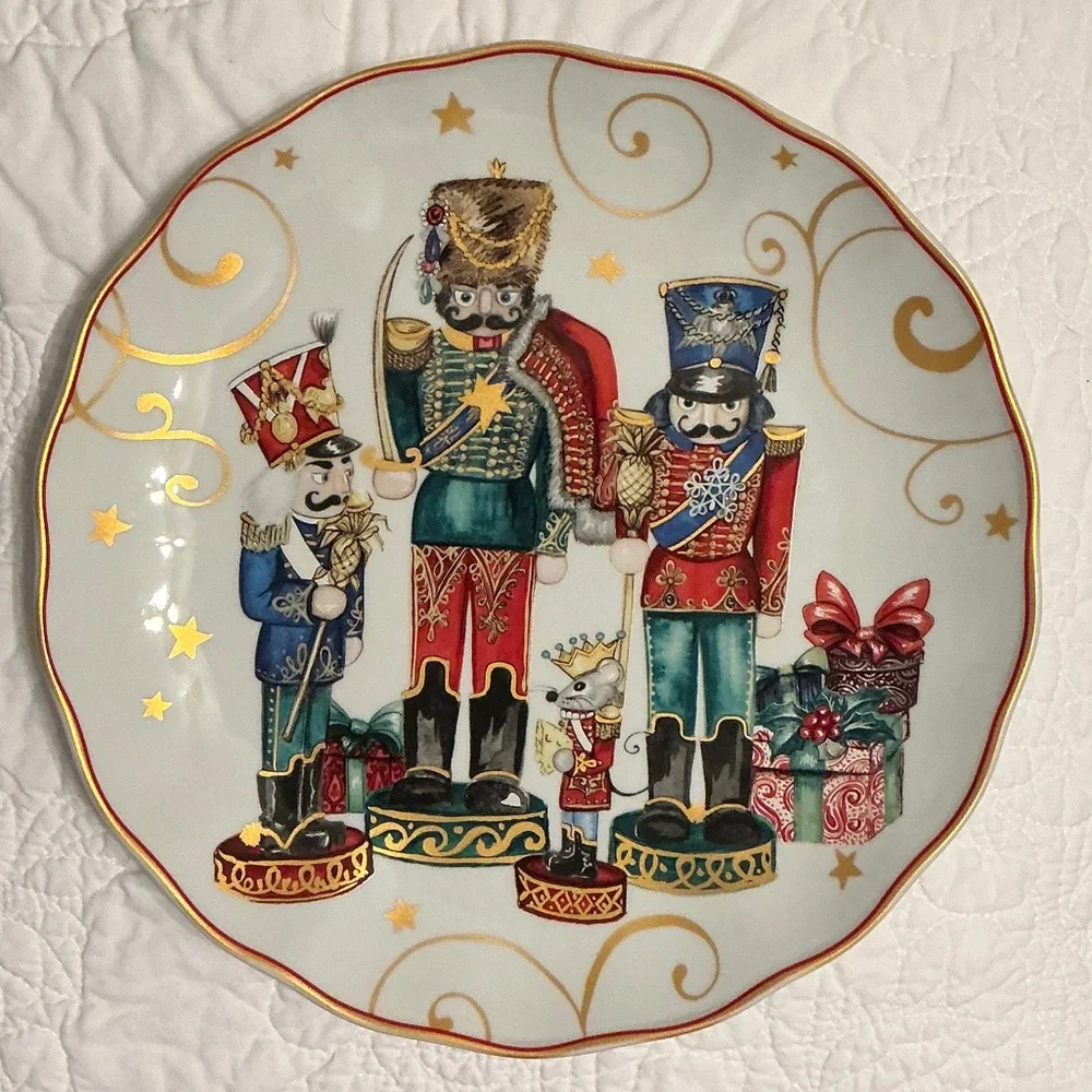Williams Sonoma Nutcracker Trio Plate with Red, Blue, and Gold